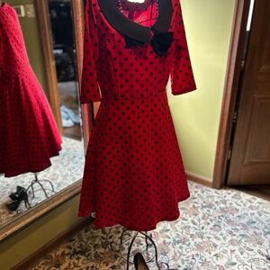 Red and black polka dot fifties dress medium